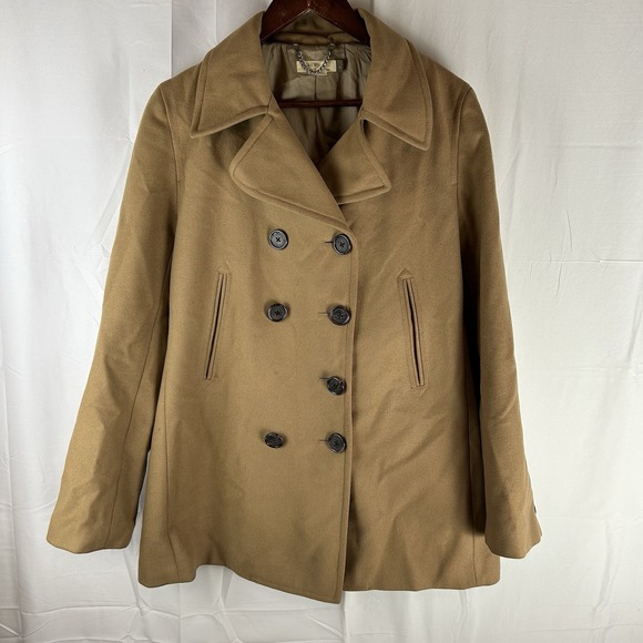 J. CREW Double Breasted Wool Blend Pea Coat Camel Jacket Women's Size Large Y2K - Picture 1 of 13
